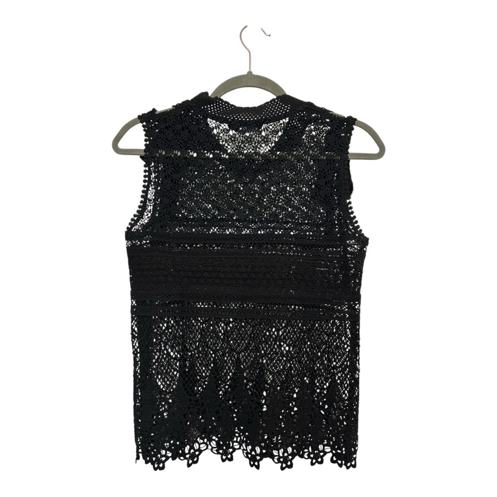 Goen.J Black Sleeveless Lace Crochet Blouse Top Size Large | Sheer Designer - Picture 6 of 6